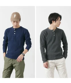 BARNS / BR-3051 Big Waffle Henley Neck Long Sleeve Thermal / T-Shirt