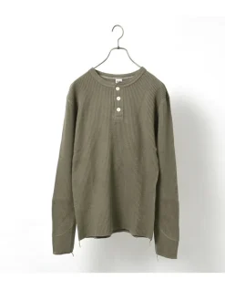 BARNS / BR-3051 Big Waffle Henley Neck Long Sleeve Thermal / T-Shirt