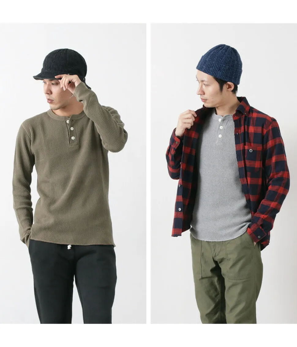 BARNS / BR-3051 Big Waffle Henley Neck Long Sleeve Thermal / T-Shirt
