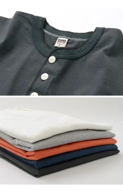 BARNS / BR-8146 Knitsted Henley Neck Short Sleeve Crew Neck T-Shirt