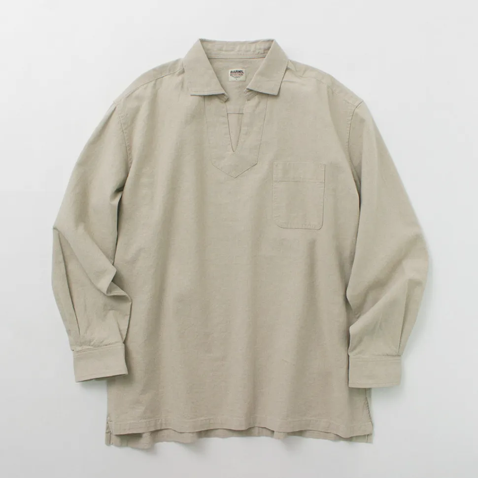 BARNS / Cotton linen skipper button works concho shirt