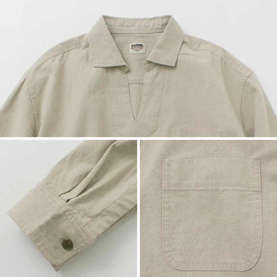 BARNS / Cotton linen skipper button works concho shirt