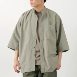 BURLAP OUTFITTER / 7/10 Sleeve Band Collar Shirt