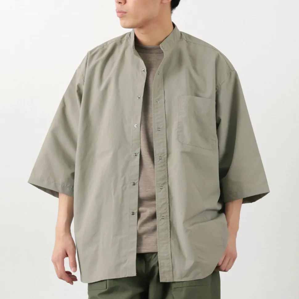 BURLAP OUTFITTER / 7/10 Sleeve Band Collar Shirt