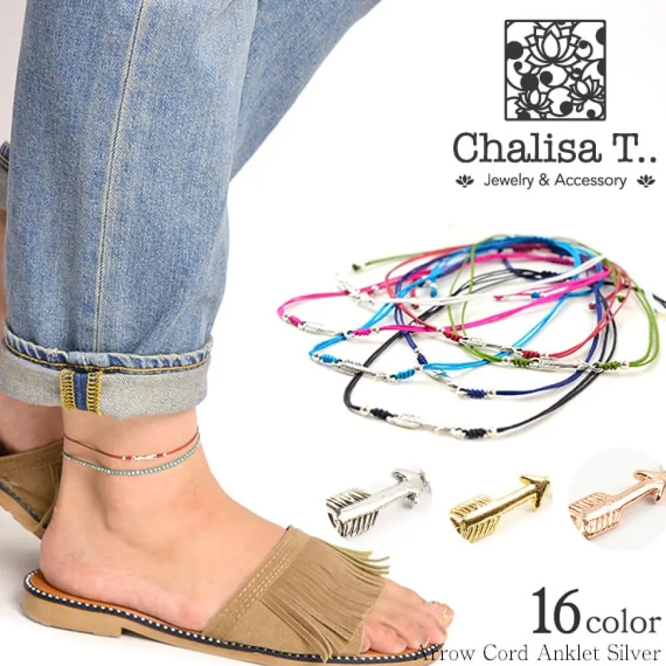 CHALISA T.. / Arrow Silver Notched Cord Anklet