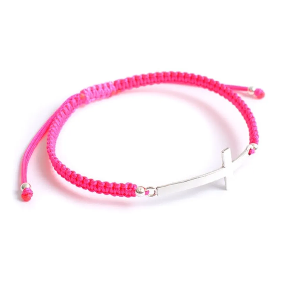 CHALISA T.. / Flattened Silver Cross Knotted Cord Anklet