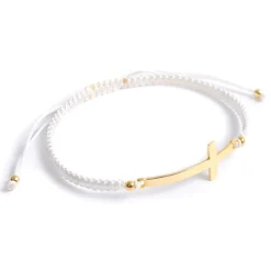 CHALISA T.. / Flattened Silver Cross Knotted Cord Anklet