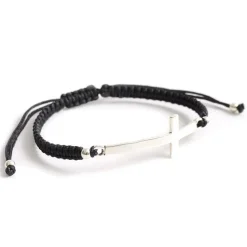CHALISA T.. / Flatt Silver Cross Notched Cord Bracelet