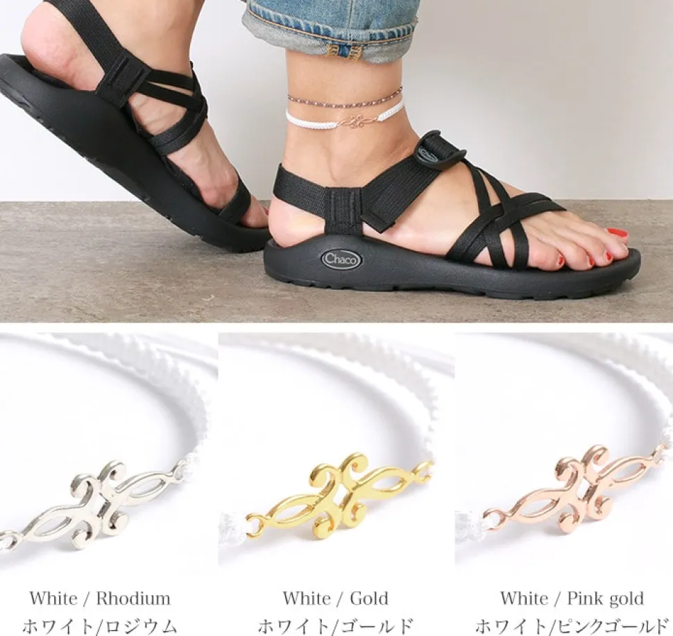 CHALISA T.. / Symmetrical Flower Pattern Notched Cord Anklet