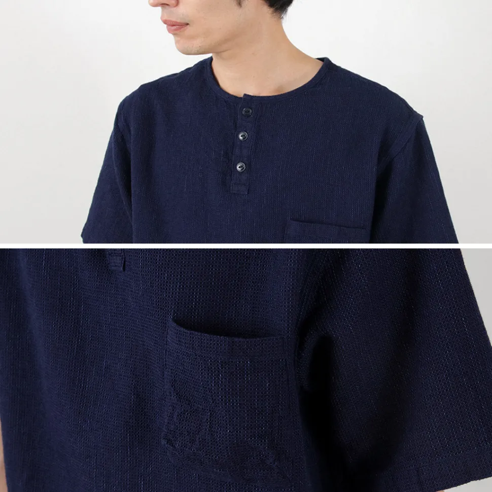 FOB FACTORY / F3493 Indigo waffle T-shirt