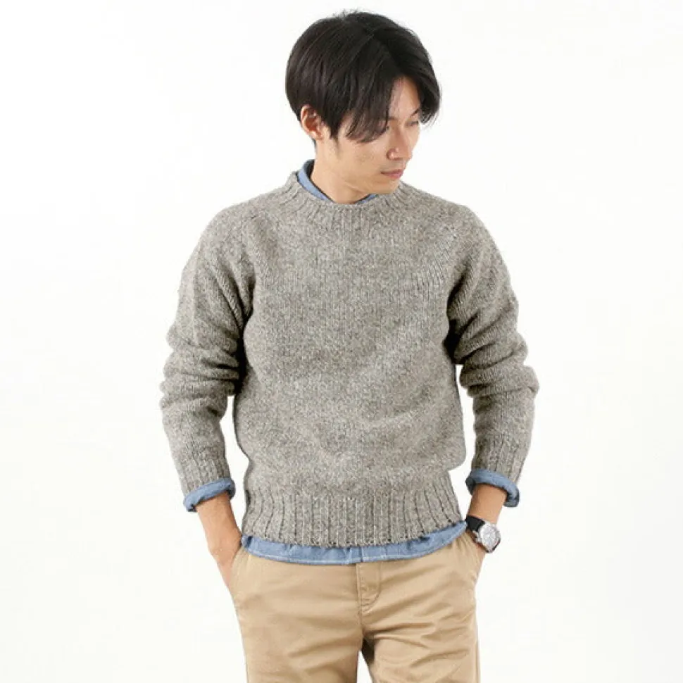 HARLEY OF SCOTLAND / M3480-7 Shetland mid-gauge crew neck knit jumper
