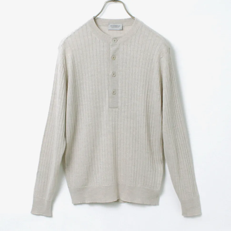 JOHN SMEDLEY / A4713 30G Henry Neck Ribbed Sweater