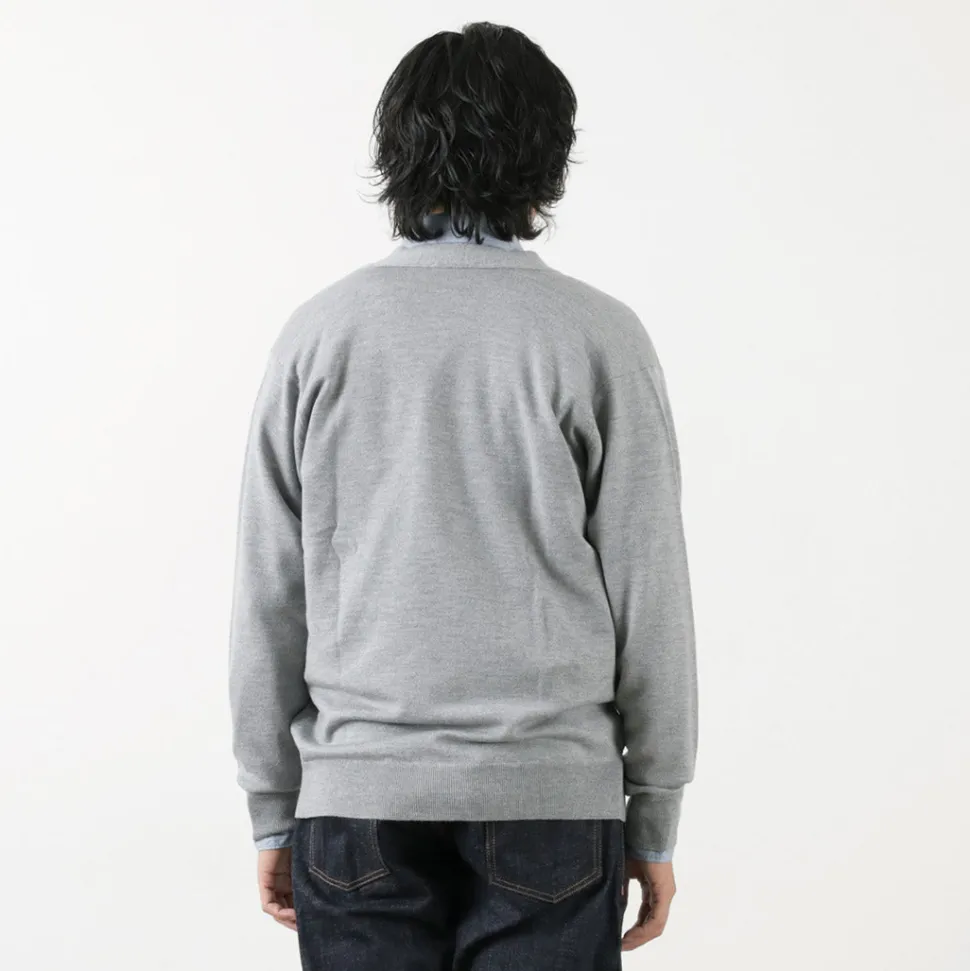 JOHN SMEDLEY / Merino Wool 24 Gauge V-Neck Knit Cardigan