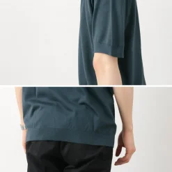 JOHN SMEDLEY / Sea Island Cotton 30 Gauge Mock Neck Knit