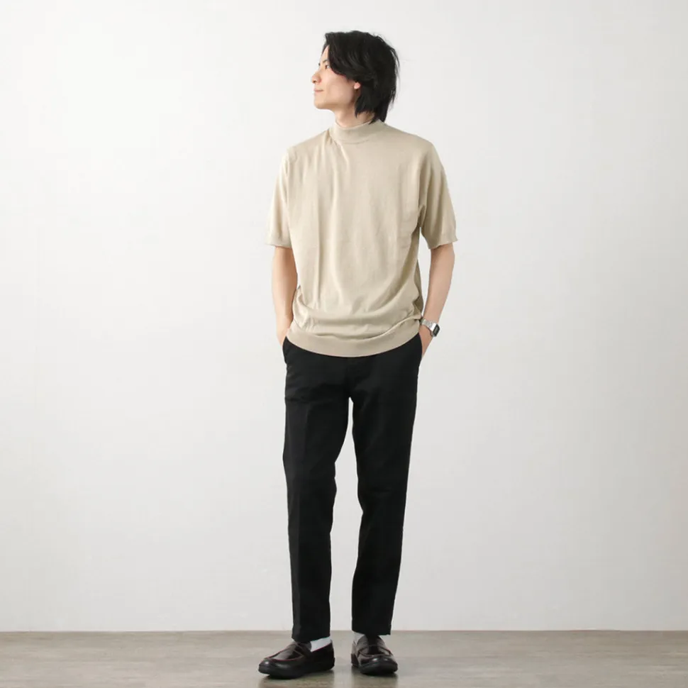 JOHN SMEDLEY / Sea Island Cotton 30 Gauge Mock Neck Knit