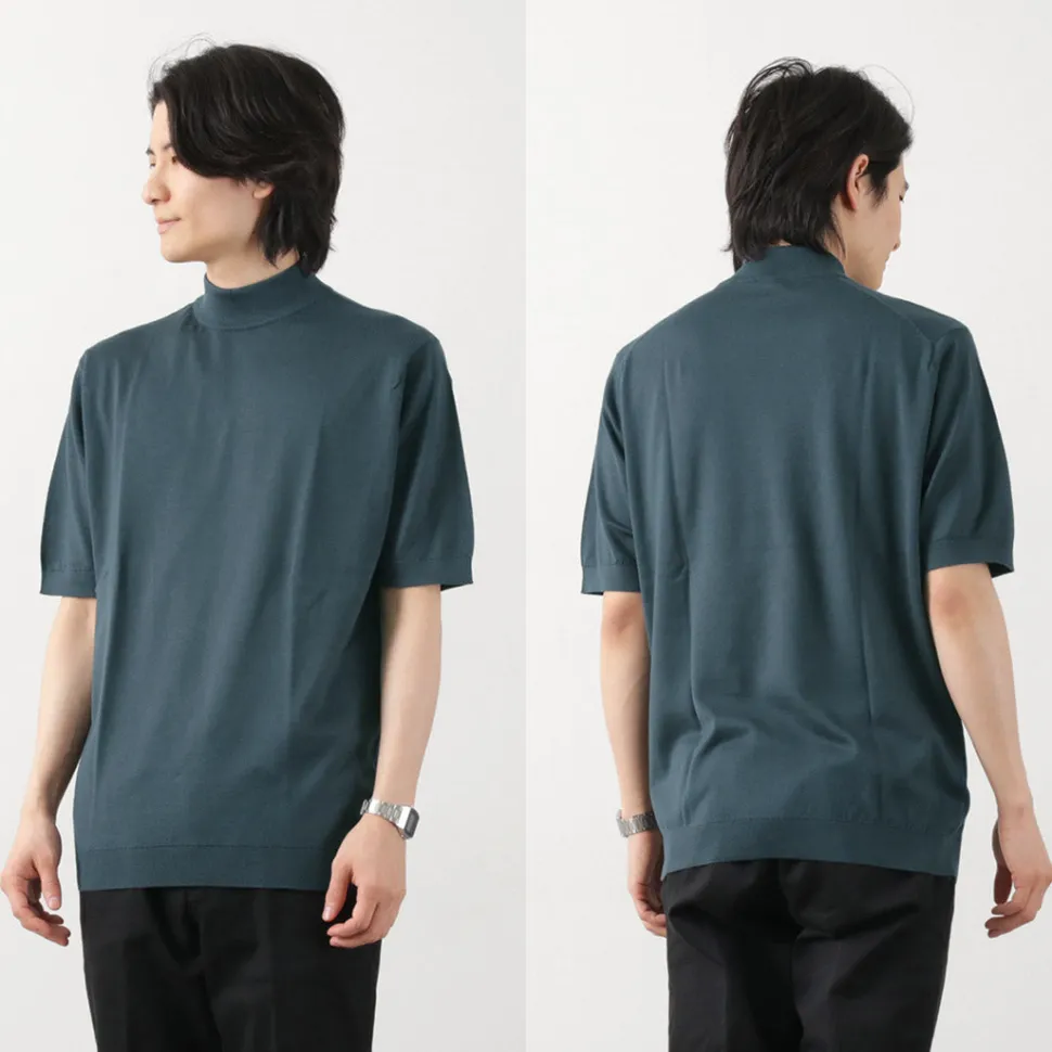 JOHN SMEDLEY / Sea Island Cotton 30 Gauge Mock Neck Knit