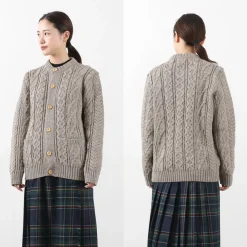 KERRY WOOLLEN MILLS / 5 Gauge 3 Ply Aran Cable Collarless Cardigan
