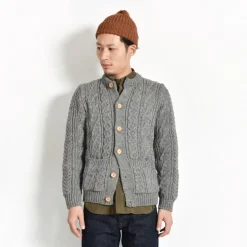 KERRY WOOLLEN MILLS / 5 Gauge 3 Ply Aran Cable Collarless Cardigan