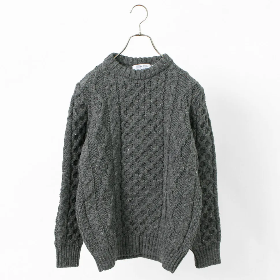 KERRY WOOLLEN MILLS / 5 gauge 3-ply aran cable crew neck heavy knit