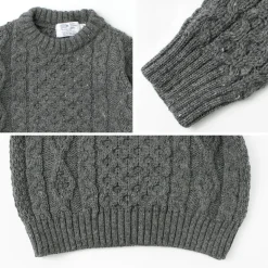 KERRY WOOLLEN MILLS / 5 gauge 3-ply aran cable crew neck heavy knit
