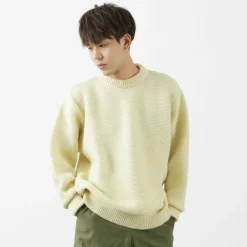 KERRY WOOLLEN MILLS / 5 Gauge 2 Ply Pearl Stitch Drop Shoulder Crew Neck Knit