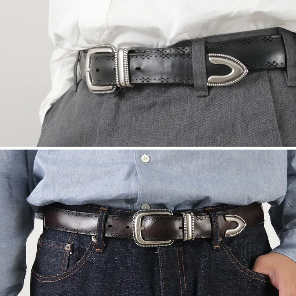 ORCIANI / Bull Soft punched leather belt with metal tip