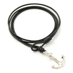 PHADUA / Anchor Leather Wrap Bracelet / Silver