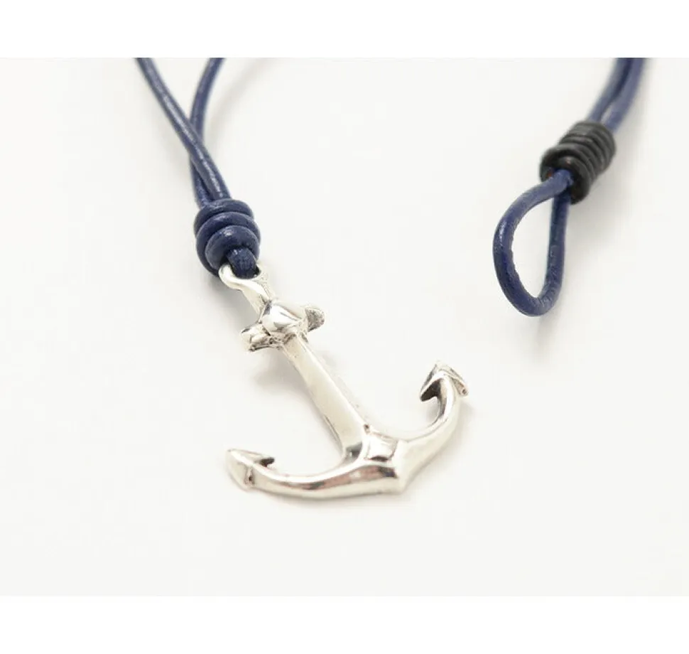PHADUA / Anchor Leather Wrap Bracelet / Silver