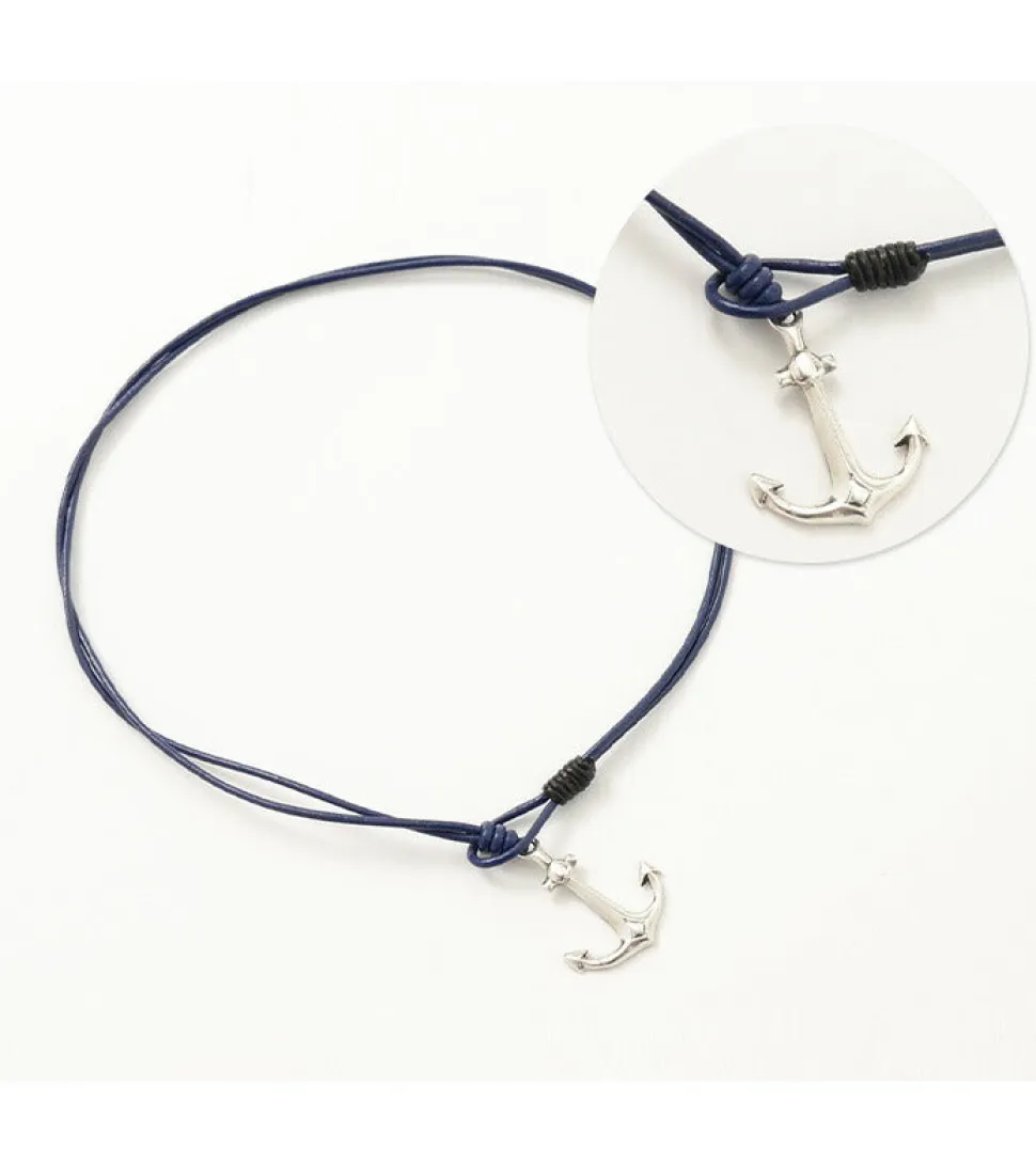 PHADUA / Anchor Leather Wrap Bracelet / Silver