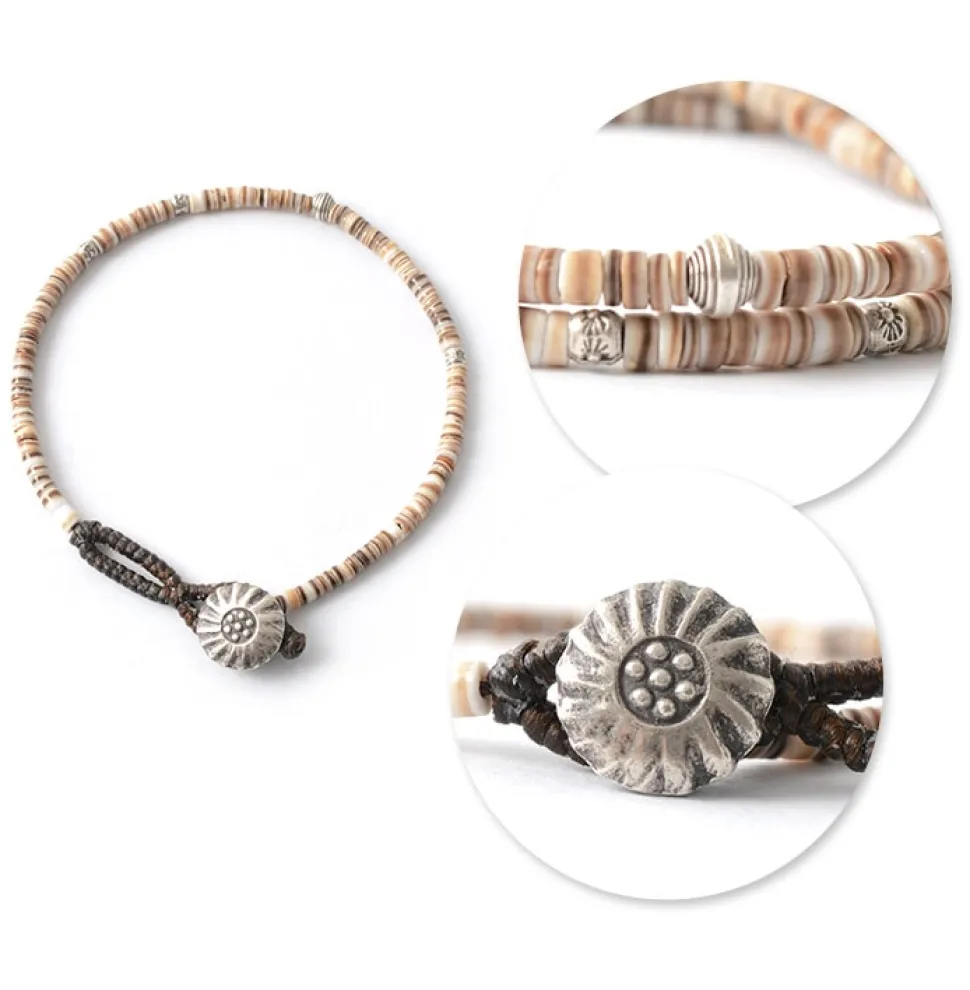 PHADUA / Brown Shell Beads Wax Cord Bracelet