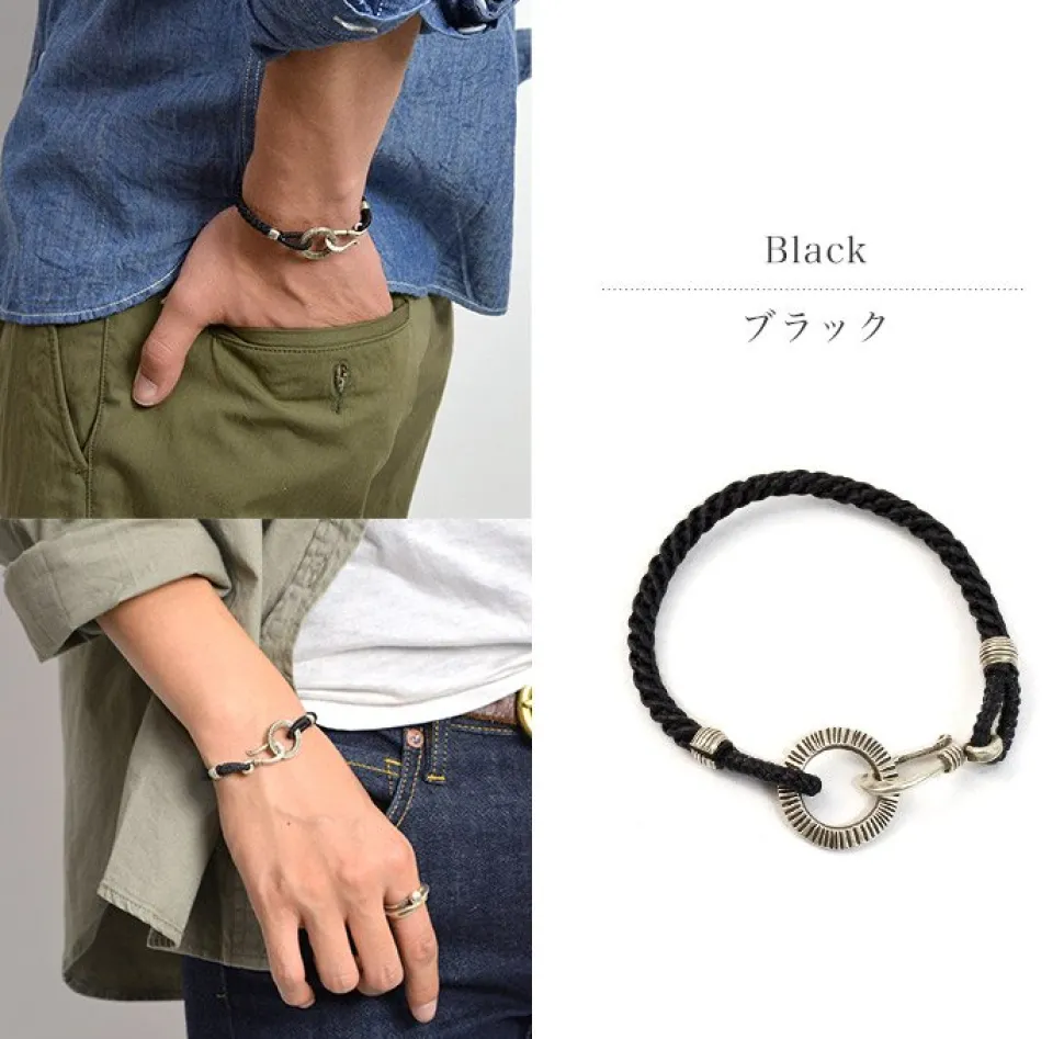 PHADUA / Silver Handmade Ring Braid Wax Cord Bracelet