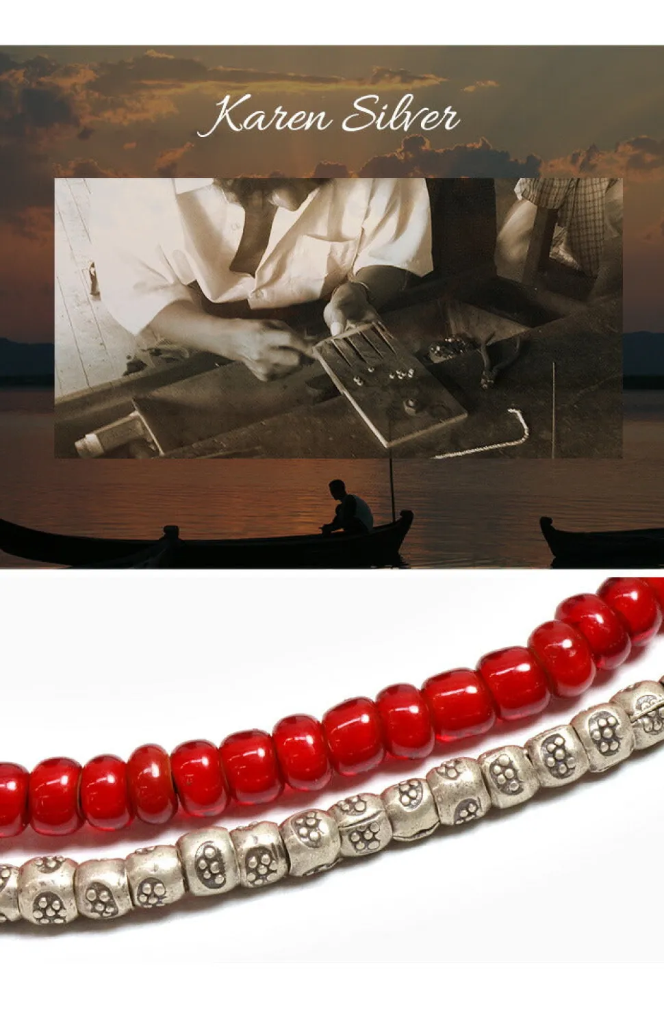 PHADUA / Two strands waxed cord bracelet (white heart/silver)