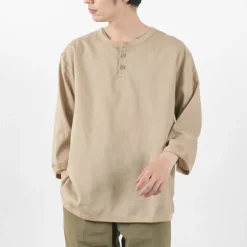 RE MADE IN TOKYO JAPAN / Linen Canvas Henry Neck T-Shirt