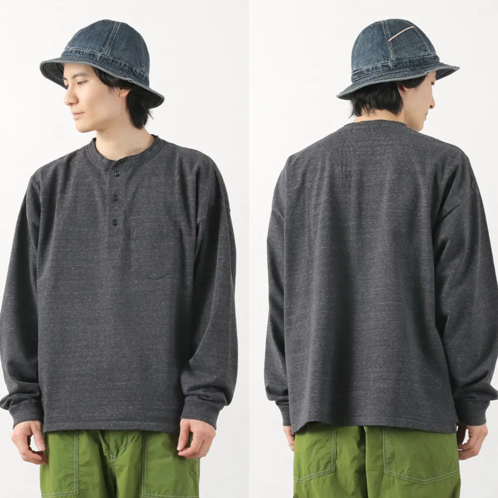 REMI RELIEF / Melange Jersey Long Sleeve Henley Neck Pocket T-Shirt
