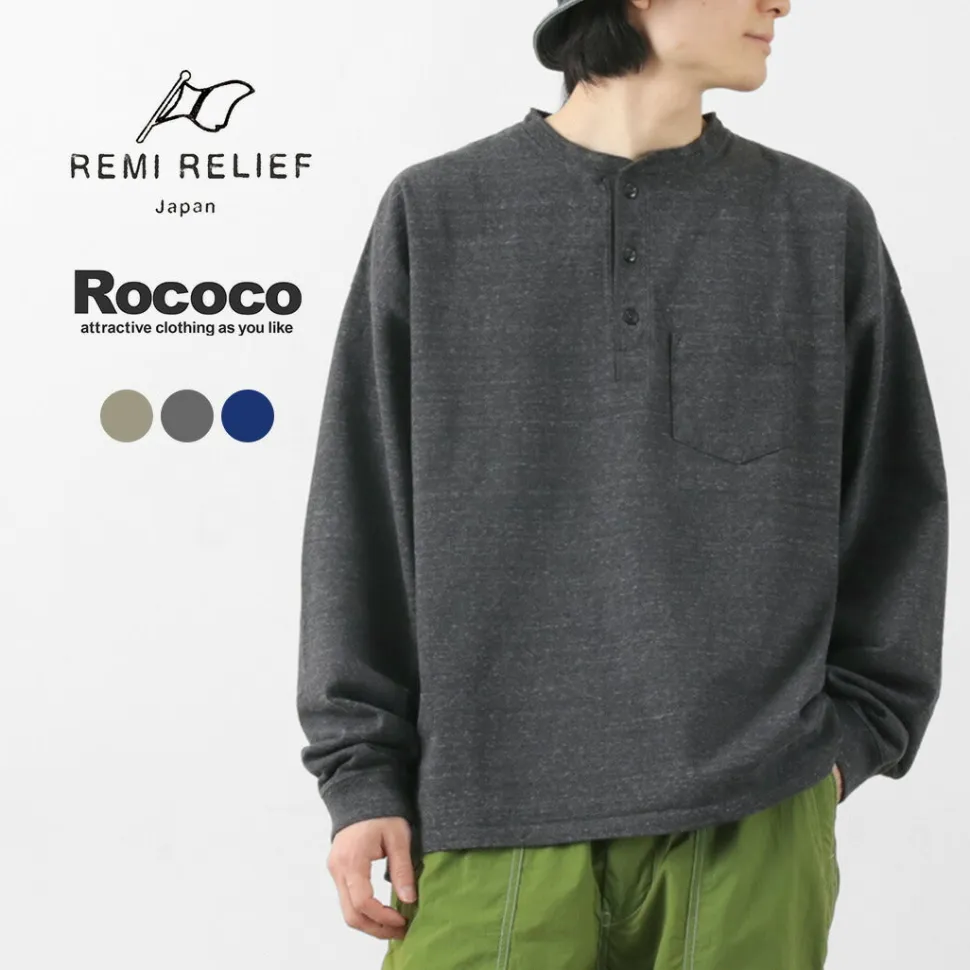 REMI RELIEF / Melange Jersey Long Sleeve Henley Neck Pocket T-Shirt