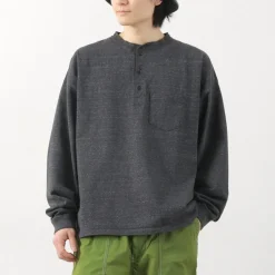 REMI RELIEF / Melange Jersey Long Sleeve Henley Neck Pocket T-Shirt