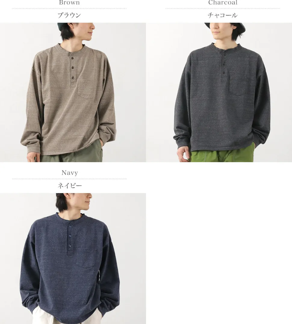 REMI RELIEF / Melange Jersey Long Sleeve Henley Neck Pocket T-Shirt
