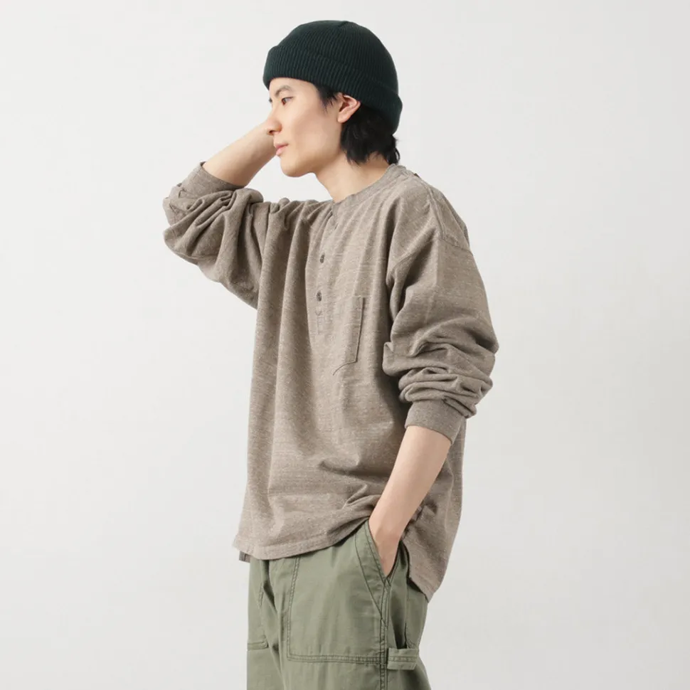 REMI RELIEF / Melange Jersey Long Sleeve Henley Neck Pocket T-Shirt