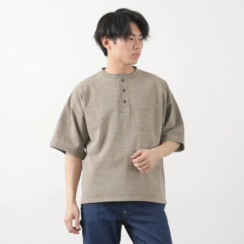 REMI RELIEF / Melange jersey short sleeve henley neck pocket T-shirt