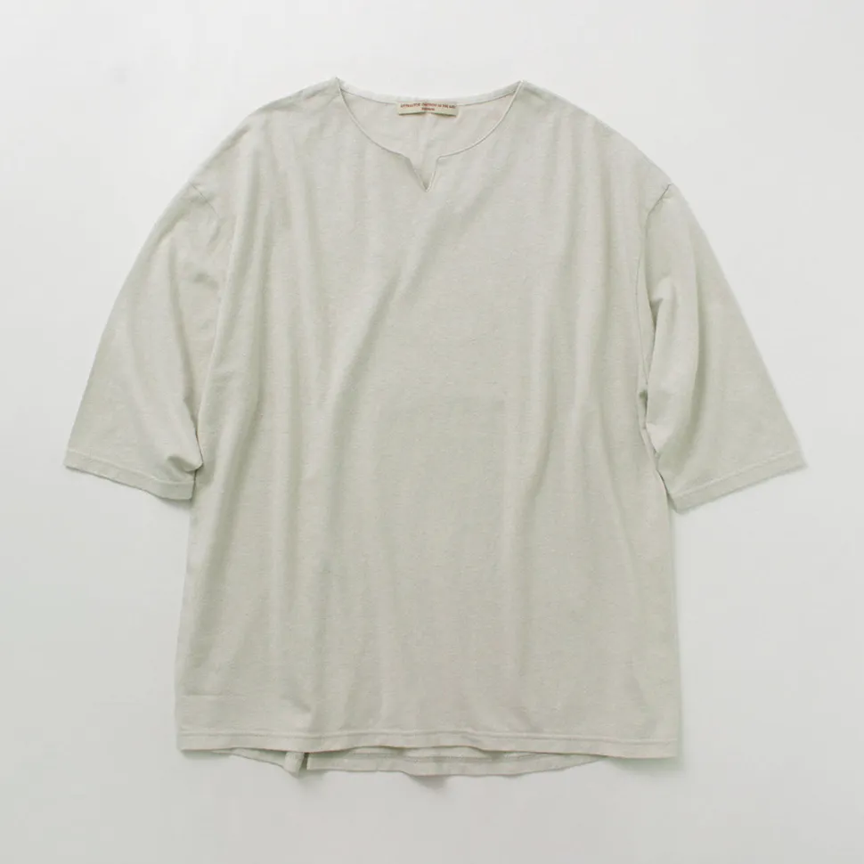 ROCOCO / Linen Cotton Key Neck T-Shirt
