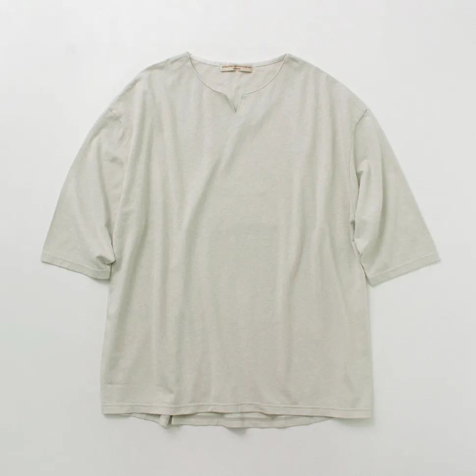 ROCOCO / Linen Cotton Key Neck T-Shirt