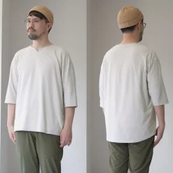ROCOCO / Linen Cotton Key Neck T-Shirt