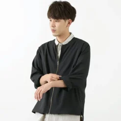 ROCOCO / Polylammy Coolmax stretch collarless shirt cardigan