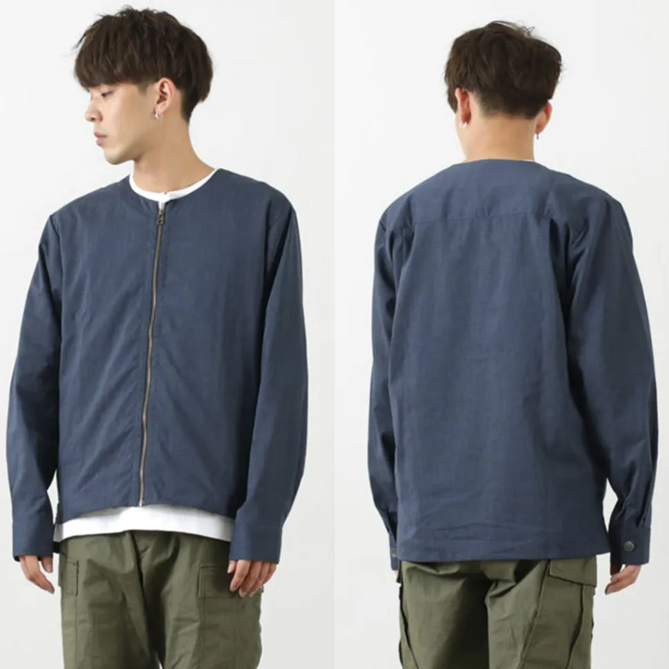 ROCOCO / Polylammy Coolmax stretch collarless shirt cardigan
