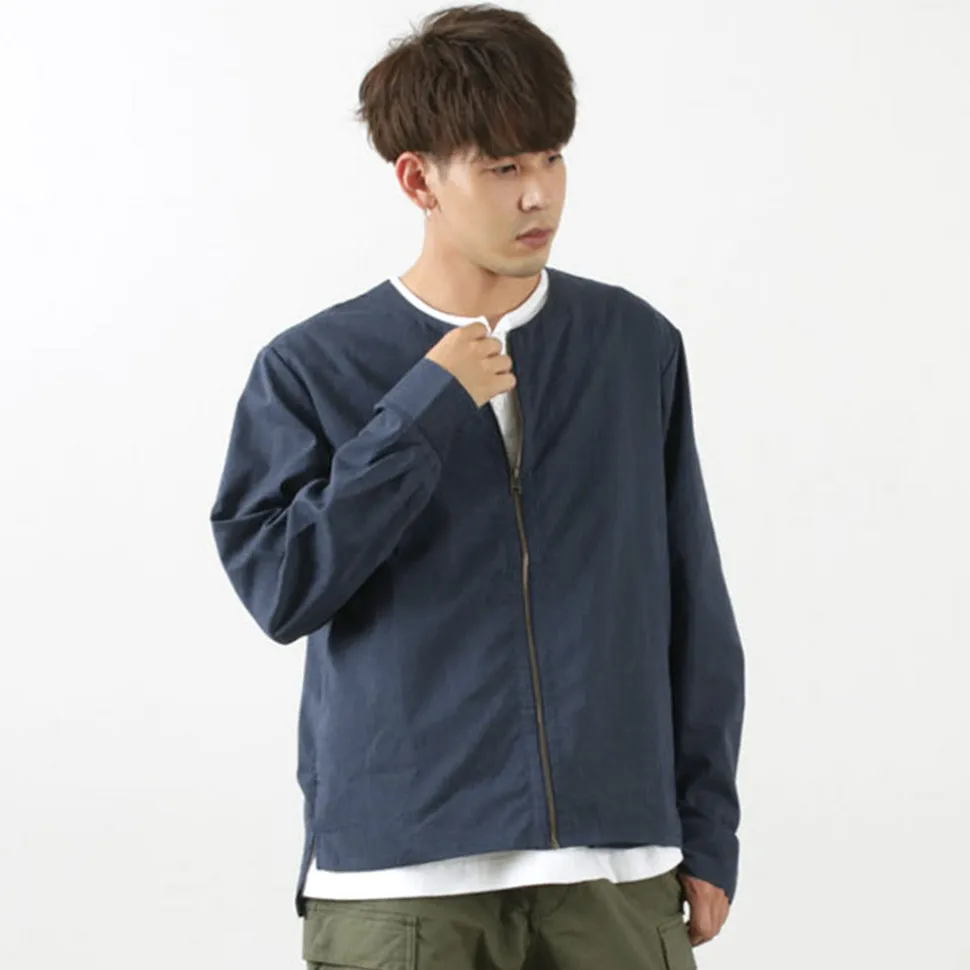 ROCOCO / Polylammy Coolmax stretch collarless shirt cardigan