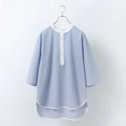 ROCOCO / Woven seersucker henley neck T-shirt