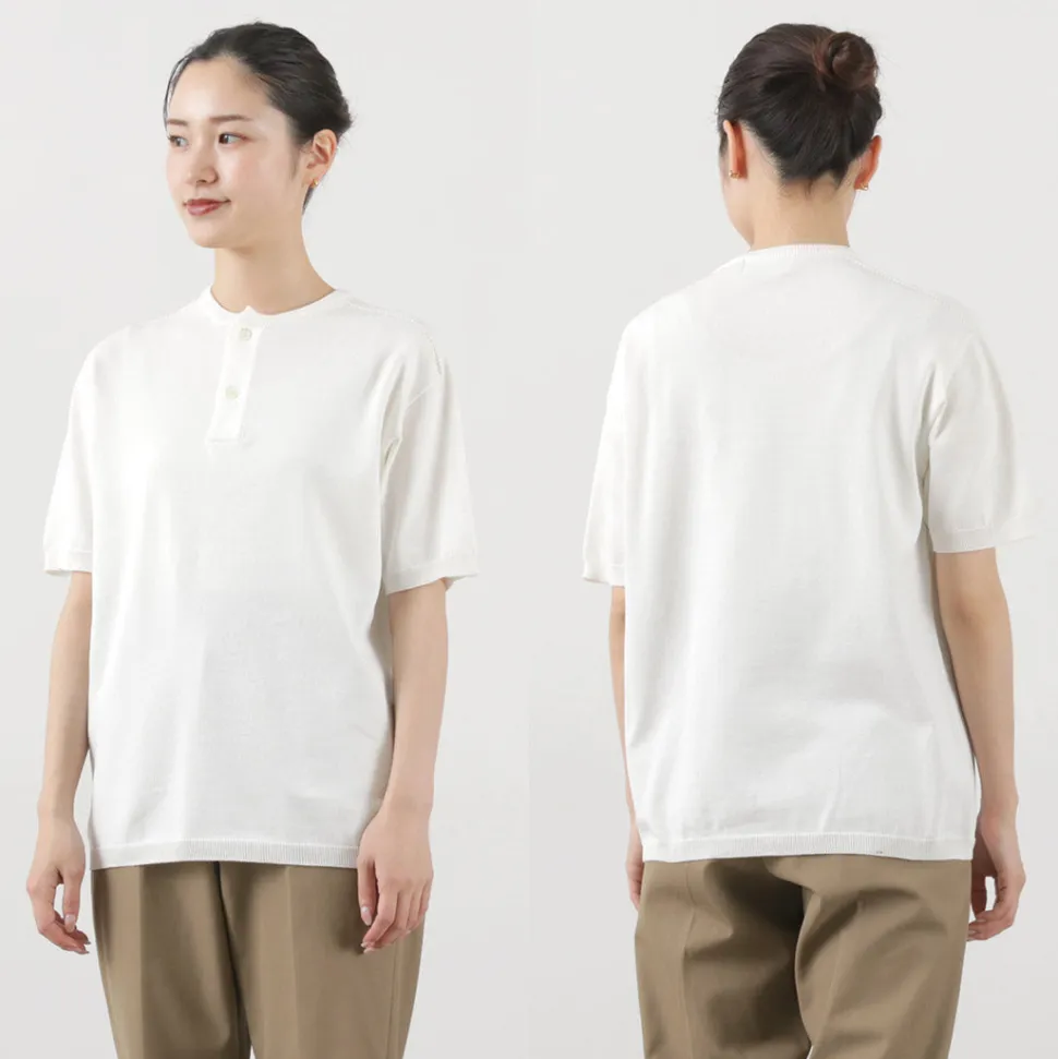 SOGLIA / Cotton Fitted Seamless Henry Neck Knit Tee