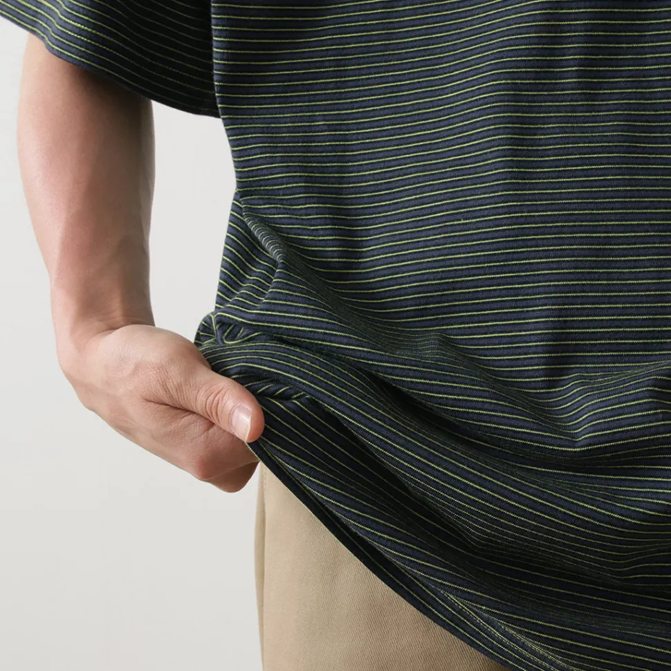 YONETOMI NEW BASIC / Garment Dye Striped T-Shirt