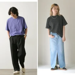 YONETOMI NEW BASIC / Garment Dye Striped T-Shirt