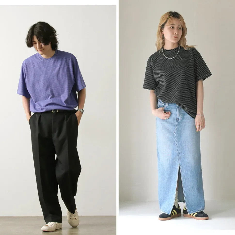 YONETOMI NEW BASIC / Garment Dye Striped T-Shirt